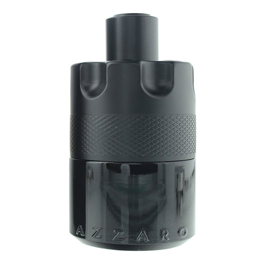 Azzaro Black perfume bottle with a matte black textured upper section and a glossy black lower section, featuring the embossed brand name 'AZZARO' on the front, set against a plain white background.