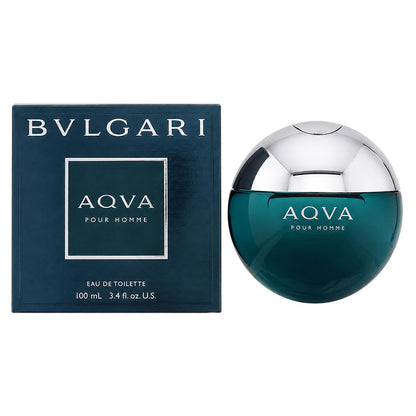 Bvlgari Aqva Pour Homme Eau de Toilette bottle and its dark blue packaging box on a plain white background.
