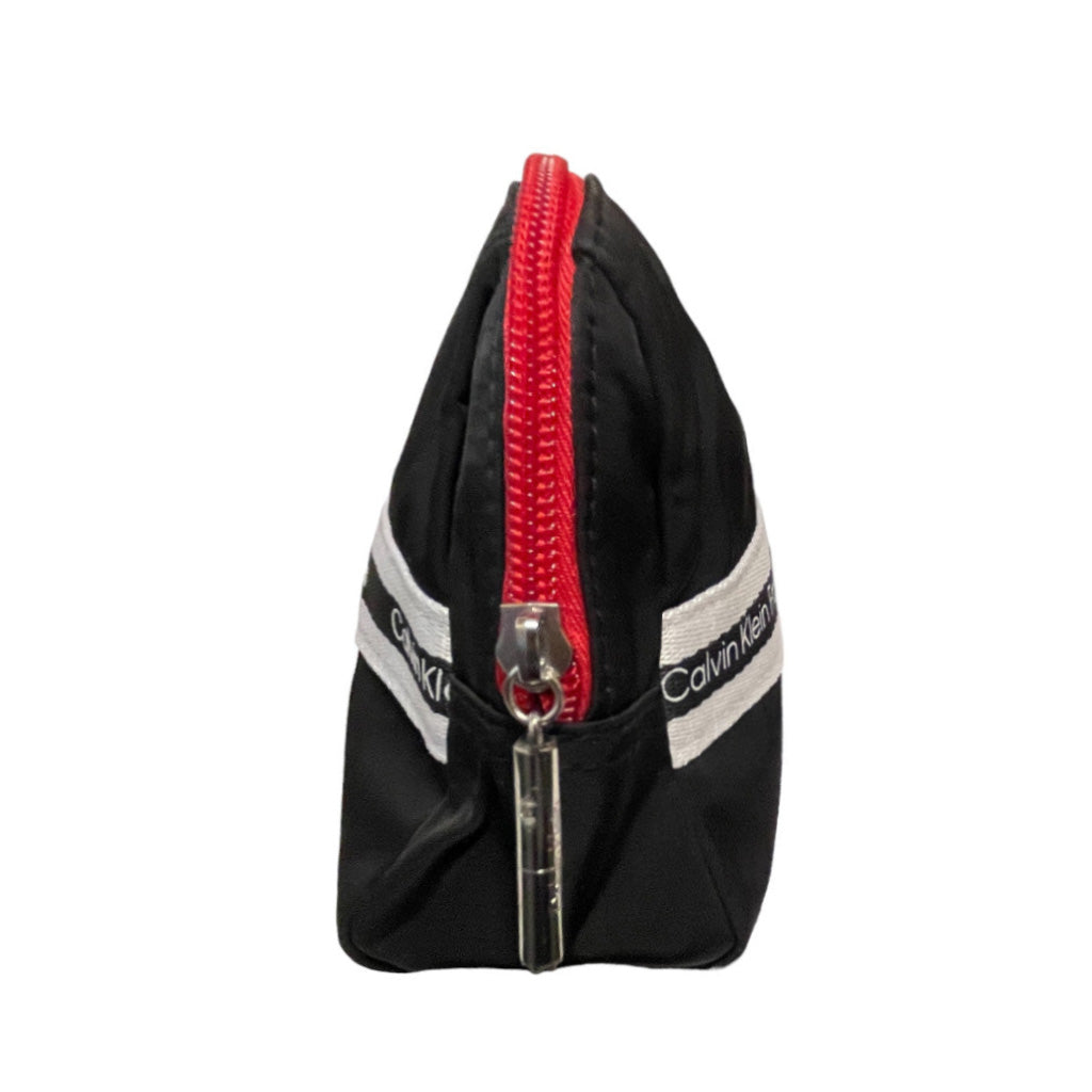 Calvin Klein Womens Cosmetic Bag Black Red Zip