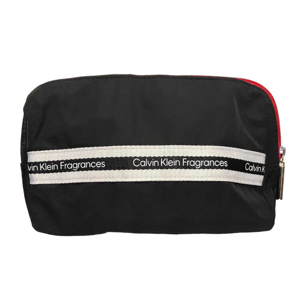 Calvin Klein Womens Cosmetic Bag Black Red Zip