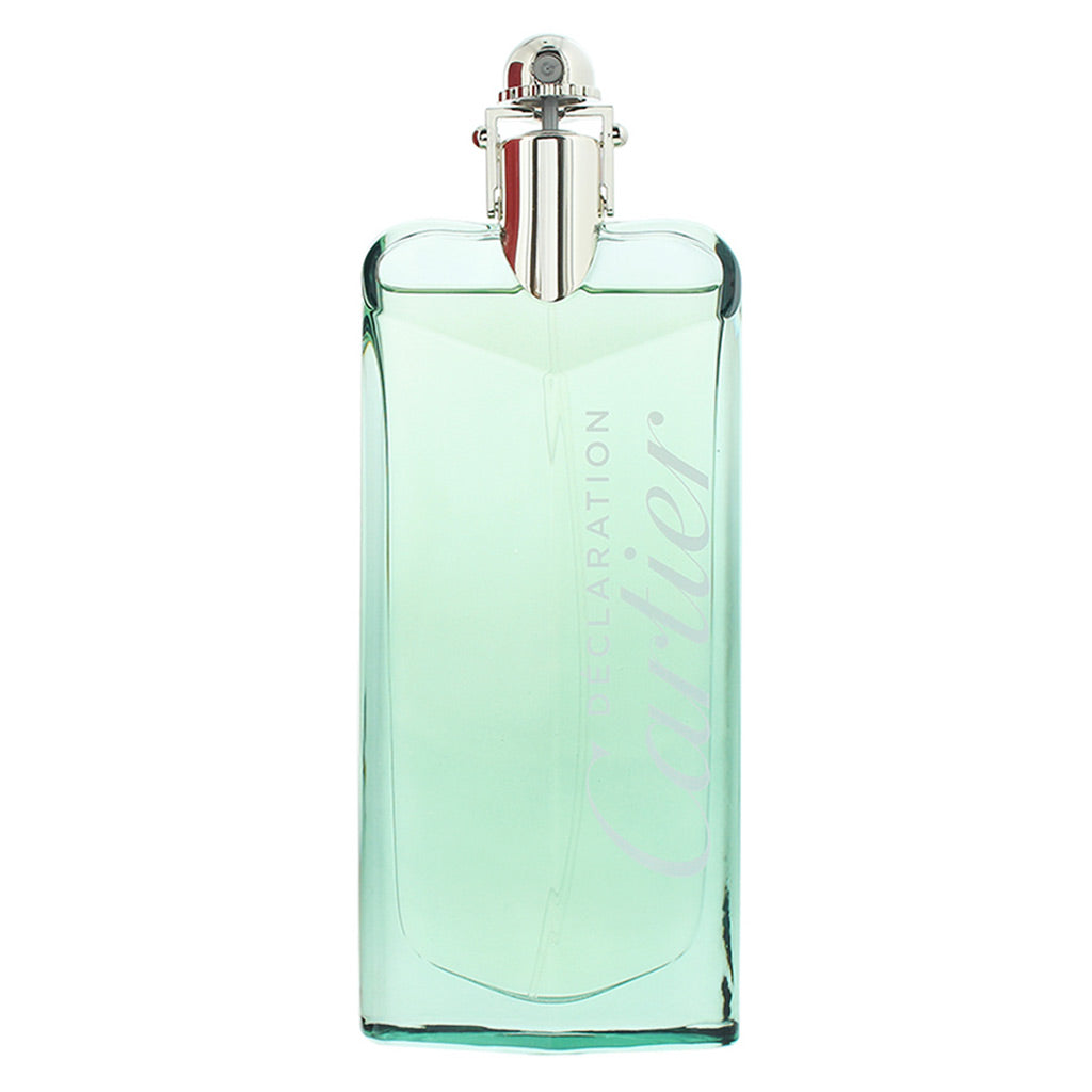 Cartier Parfums Perfection Eau de Toilette bottle in a light mint green glass with a silver atomizer cap, shown on a solid white background.
