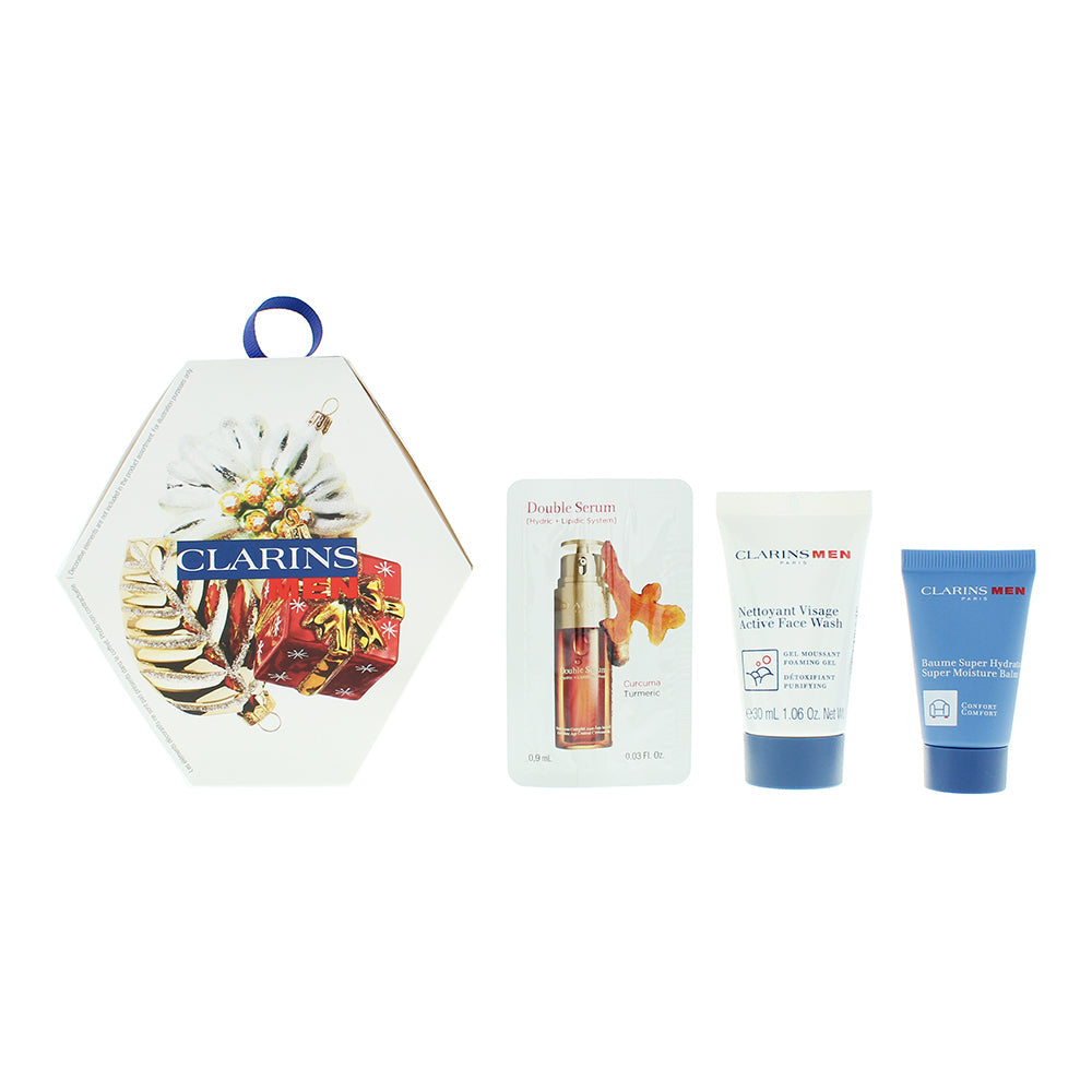 Clarins Men Recruit 3 Piece Gift Set Balm 12ml Face Wash 30ml Serum 0.9ml