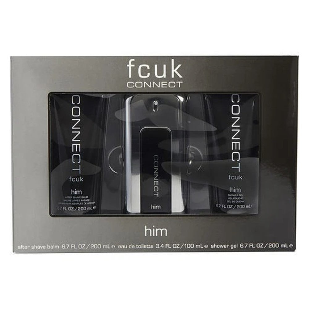 FCUK Connect 100ml EDT Spray Gift Set for Men 3 Piece