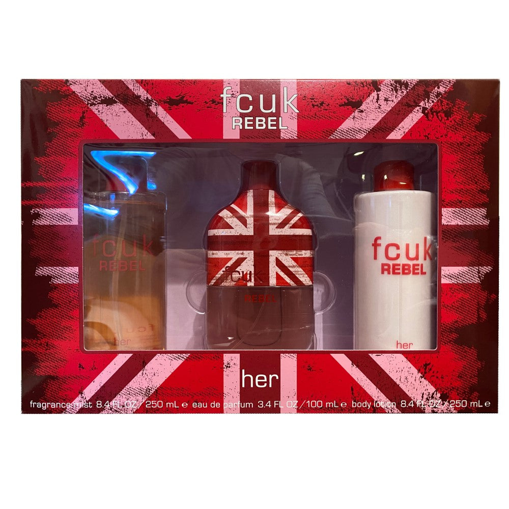 FCUK Rebel 100ml EDT Spray Gift Set for Women 3 Piece