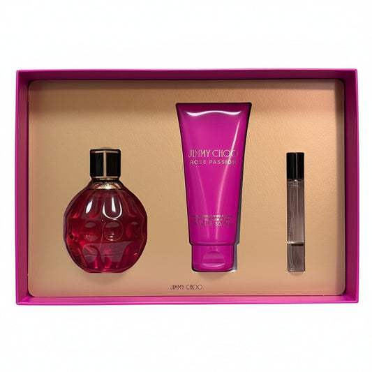 Jimmy Choo Rose Passion 100ml EDP Spray + 7.5ml Mini & Body Lotion 100ml Gift Set