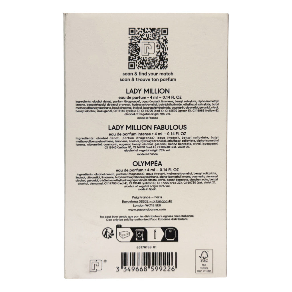 Paco Rabanne 3x 4ml EDP Miniatures Gift Set Lady Million & Olympea