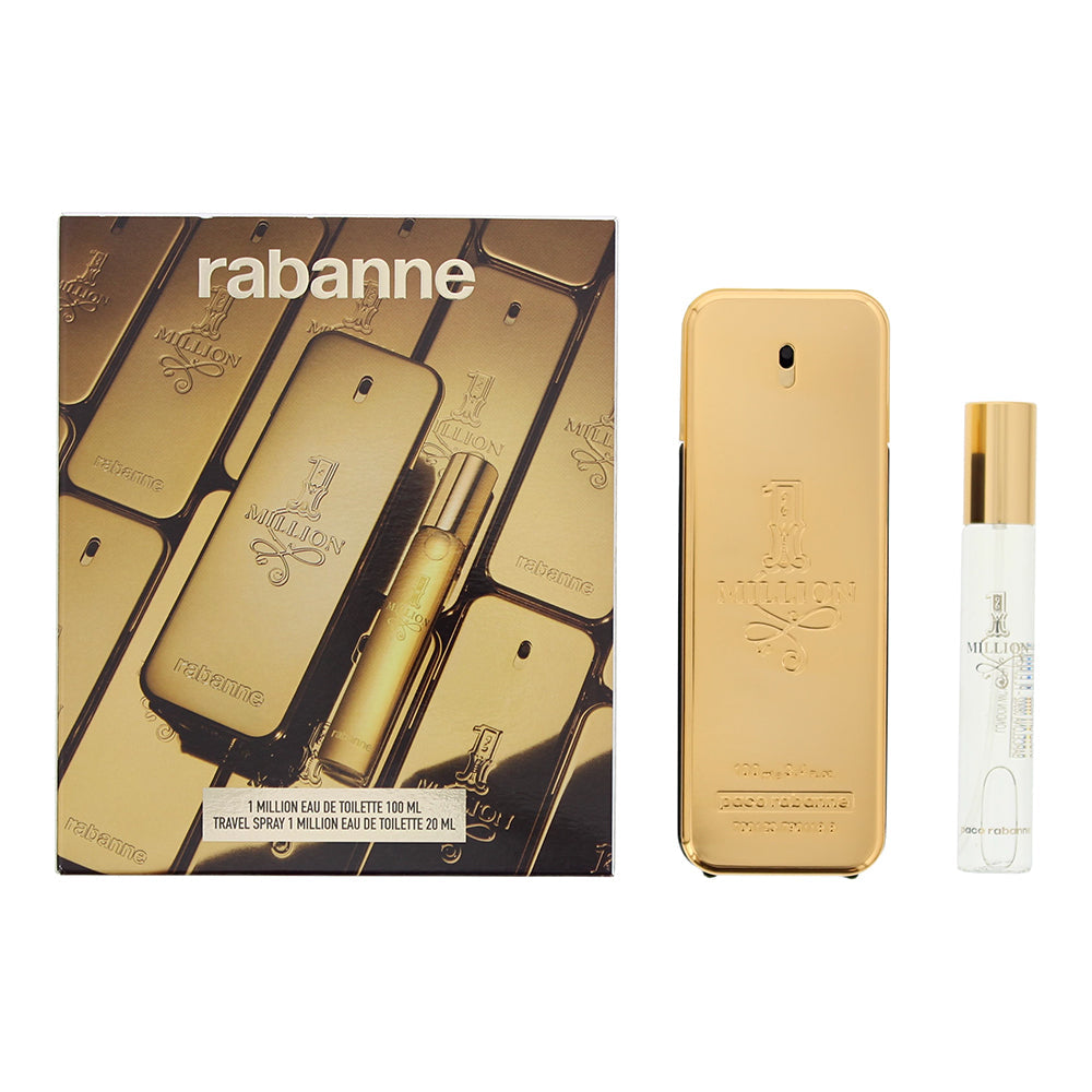 Paco Rabanne 1 Million 100ml EDT Spray & 20ml EDT Travel Spray Gift Set for Men