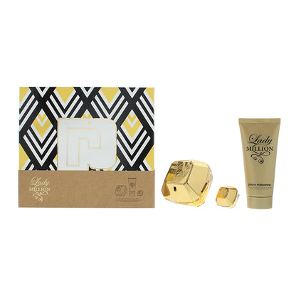 Paco Rabanne Lady Million 80ml EDP Spray + 5ml Mini & 100ml Body Lotion Gift Set