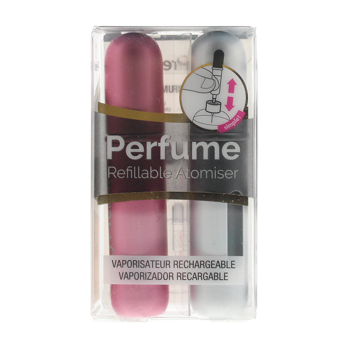 Pressit Refillable Perfume Spray Atomiser Bottles 2x 4ml Pink & Silver