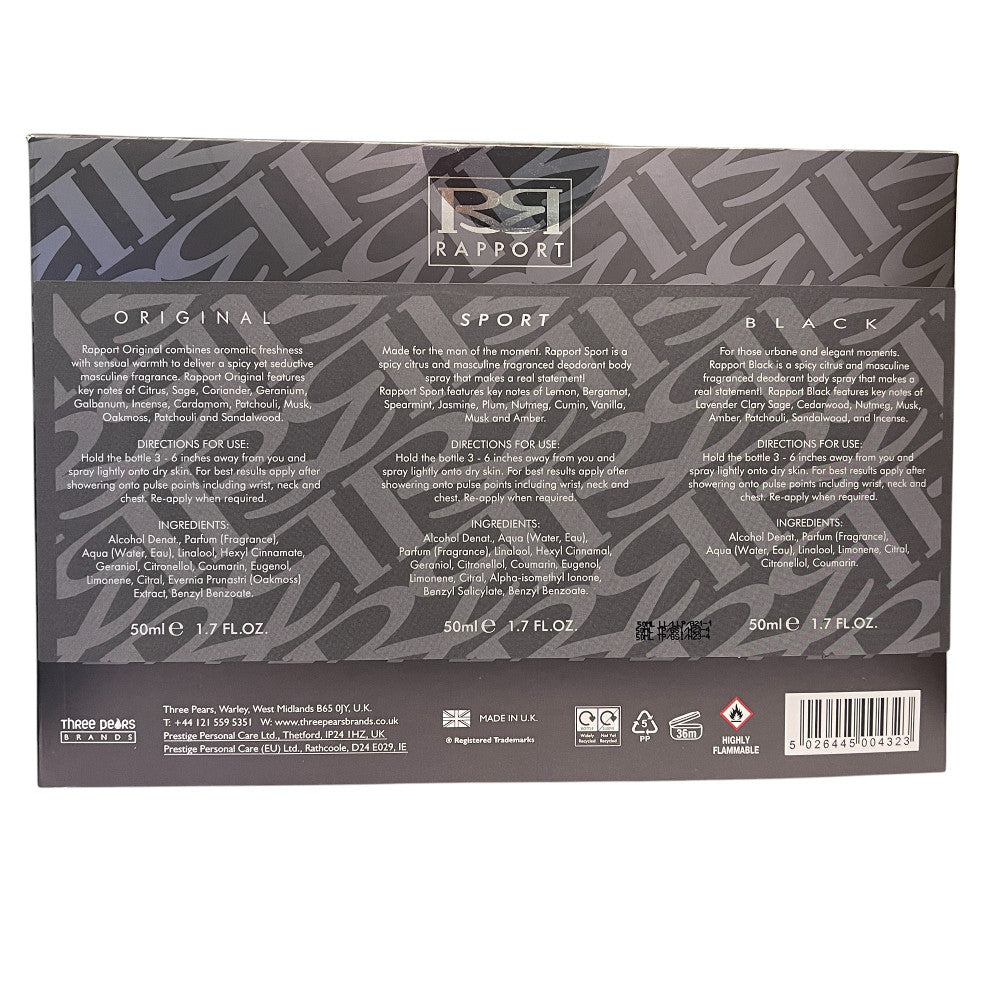 Rapport 3x 50ml EDT Spray Original, Sport & Black Gift Set