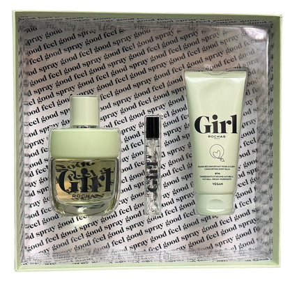 Rochas Girl 100ml EDT Spray + 7.5ml Mini & 100ml Body Balm Gift Set