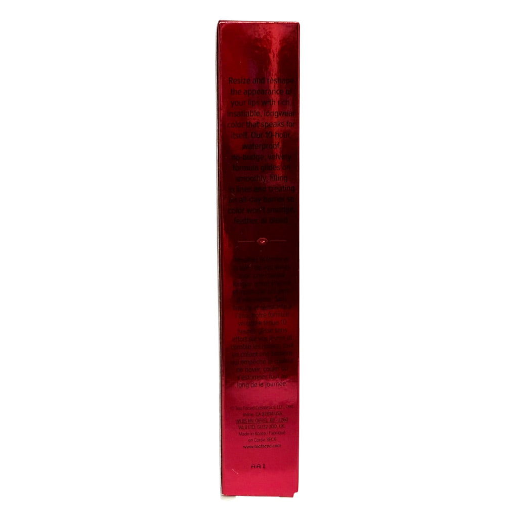 A tall, narrow red box shown upright against a plain white background, with small black text printed on the side.