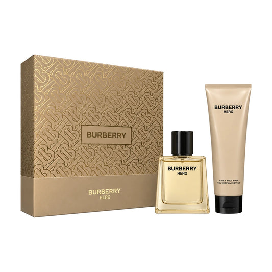 Burberry Hero 50ml EDT & 75ml Shower Gel Gift Set – group with products alongside closed gift box