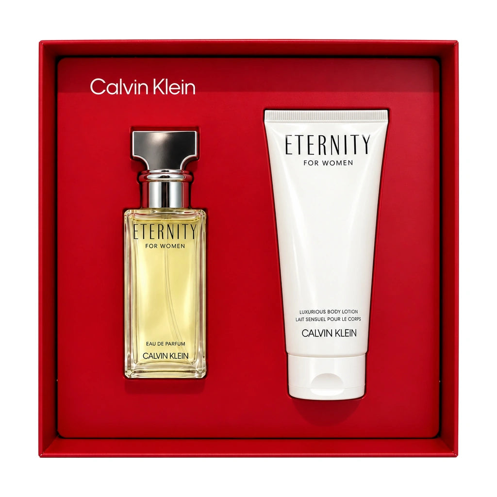 Calvin Klein Eternity 30ml EDP + Body Lotion 100ml Gift Set – open presentation tray with all contents
