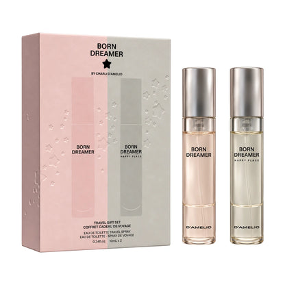 Charli d'Amelio 2x 10ml EDT Spray Gift Set Dream 10ml EDT & Happy 10ml EDT; Complete gift set with products arranged beside gift packaging