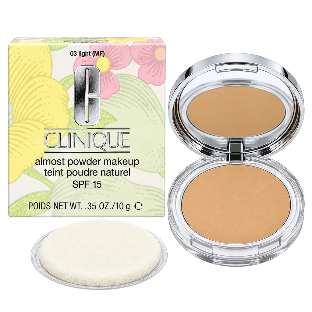 Clinique Almost Powder Makeup SPF15 10g in shade 03 Light with compact, box and applicator puff