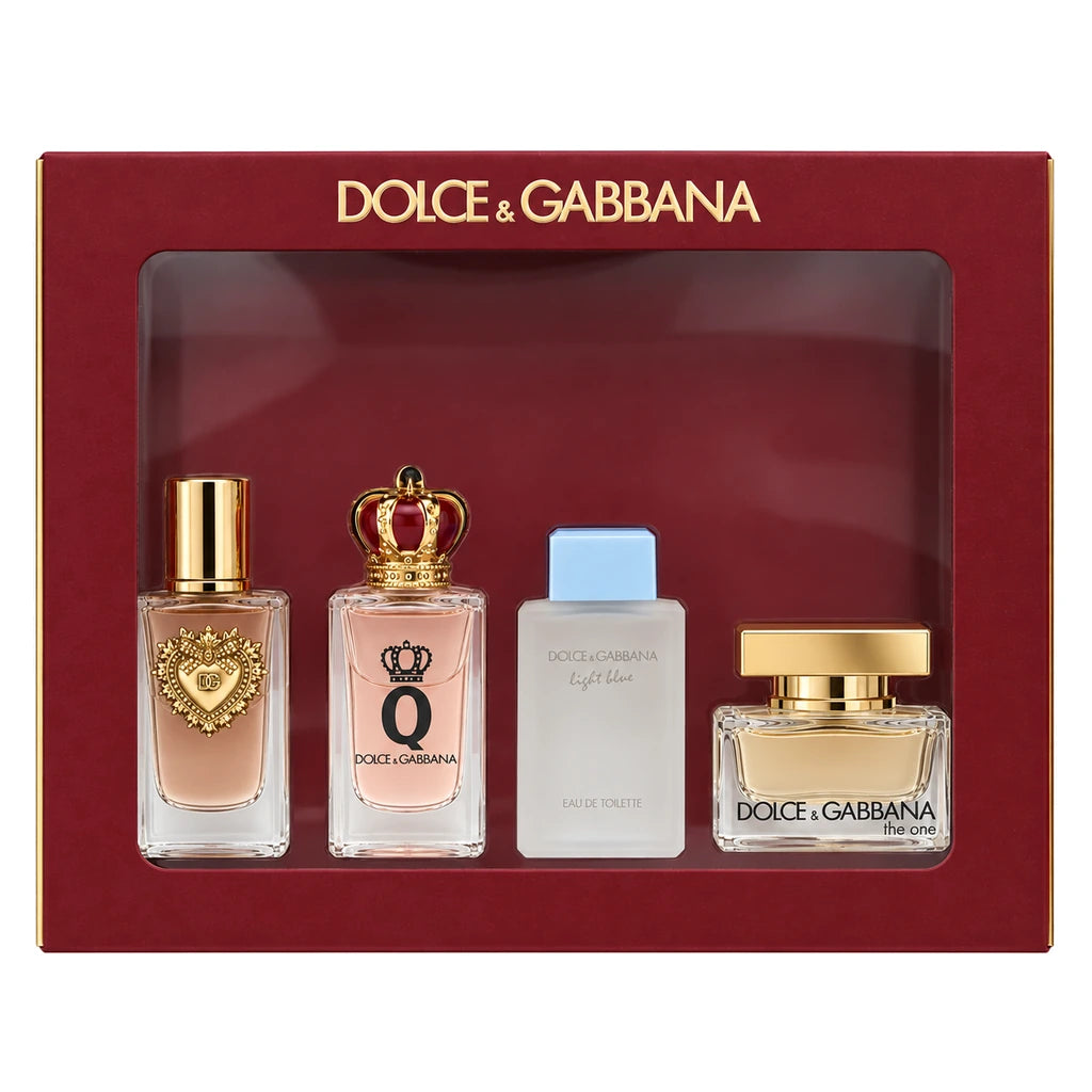 Dolce & Gabbana 3x 5ml 1x 4.5ml Miniature Gift Set for Women; miniatures inside the burgundy window gift box