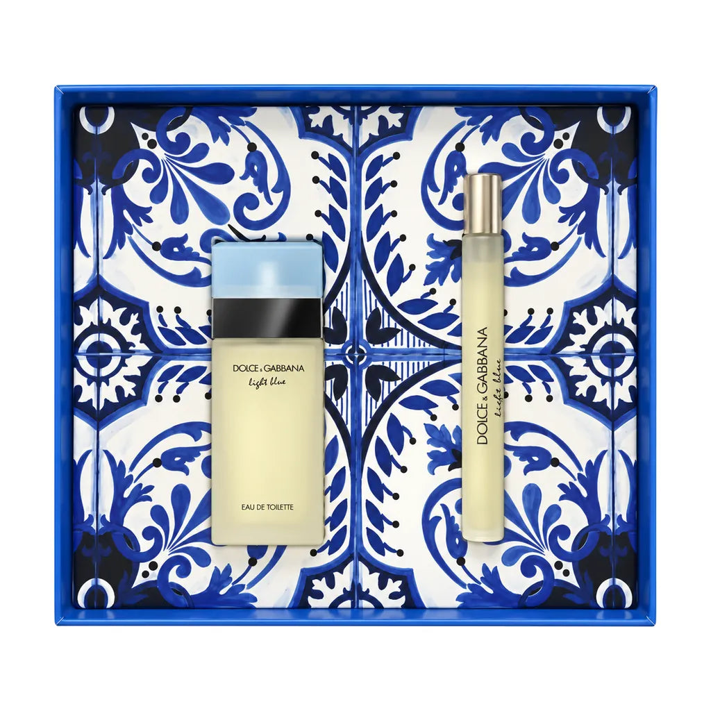 Dolce & Gabbana Light Blue 25ml EDT & 10ml EDT Gift Set – open presentation tray with all contents