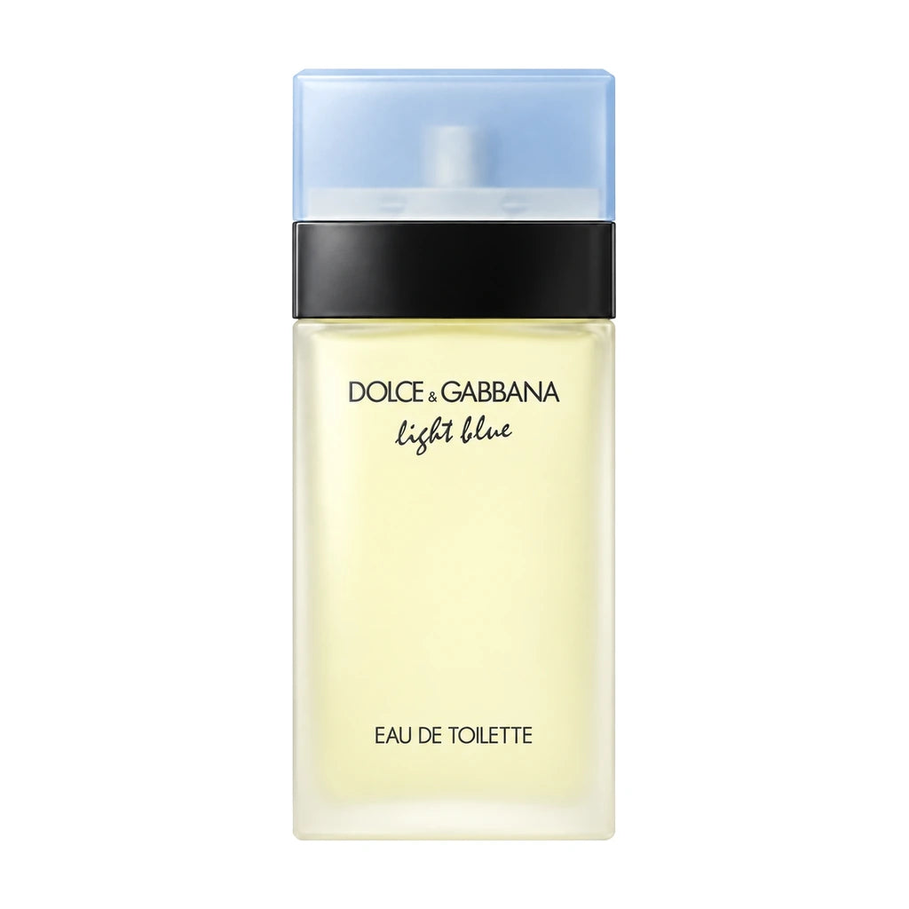 Dolce & Gabbana Light Blue 25ml EDT & 10ml EDT Gift Set – 25ml frosted rectangular Light Blue bottle with pale blue square cap and black band