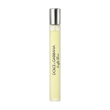 Dolce & Gabbana Light Blue 25ml EDT & 10ml EDT Gift Set – 10ml slender frosted pale yellow Light Blue travel spray, silver cylindrical cap and vertical black lettering