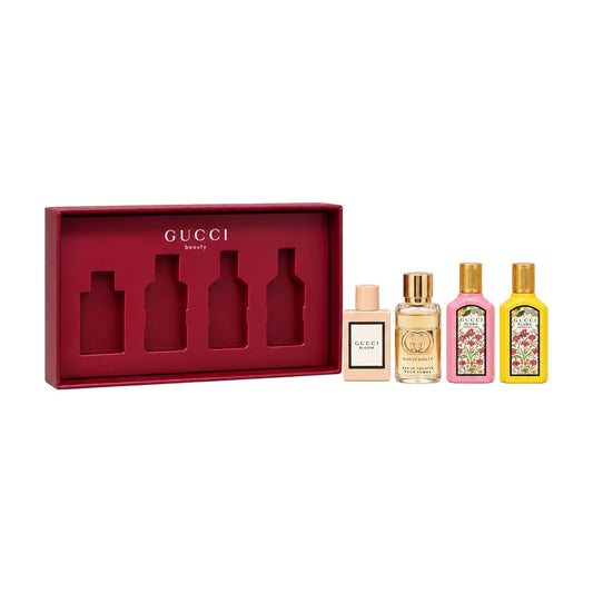 Gucci Beauty Miniature Perfume Gift Set 4 x 5ml – group with products alongside open presentation tray