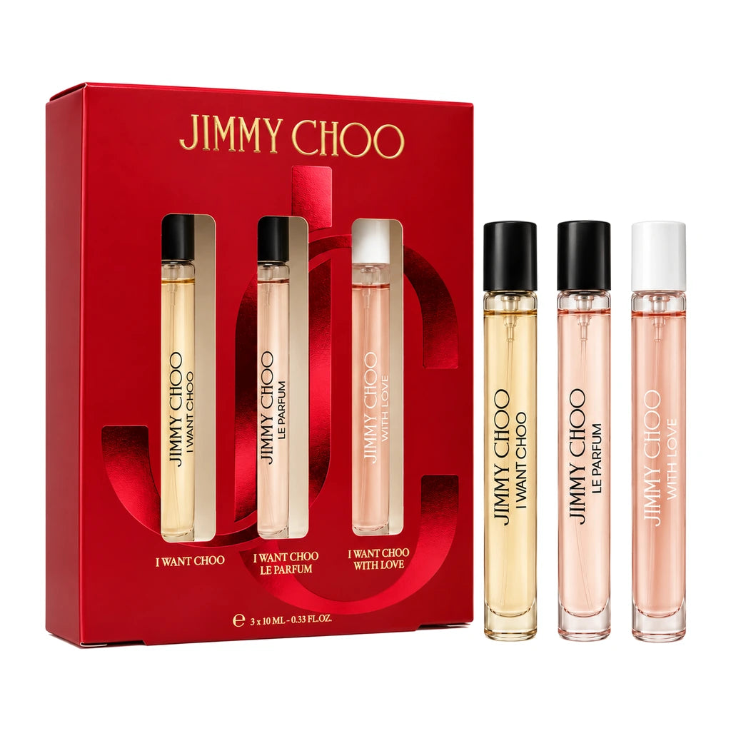 Jimmy Choo I Want Choo 3x 10ml EDP Travel Sprays Gift Set, full gift set with window carton and three travel sprays