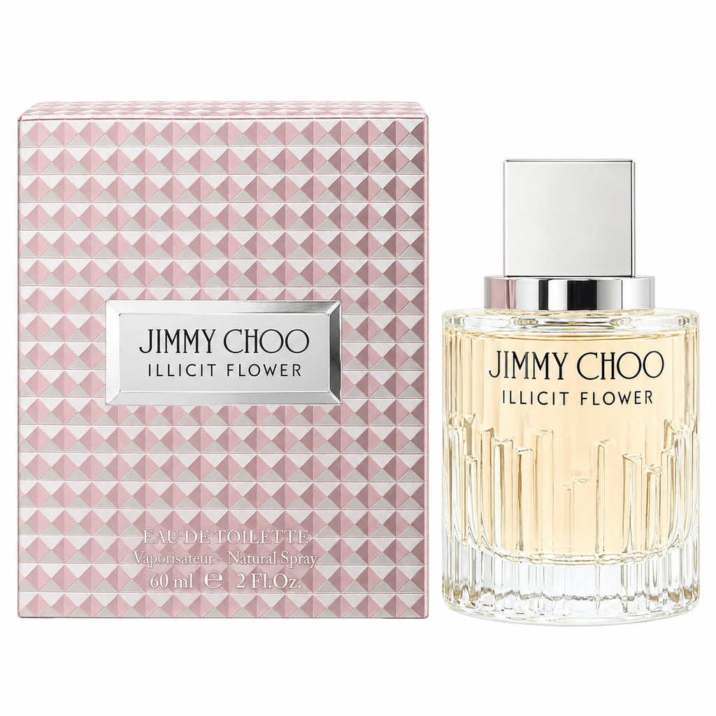 Jimmy Choo Illicit Flower 60ml Eau de Toilette Spray bottle with pink box