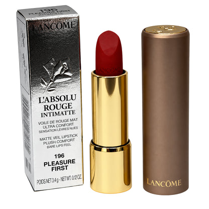 Lancôme L'Absolu Rouge Intimatte lipstick 3.4g shade #196 Pleasure First, lipstick, cap and shade-specific retail box