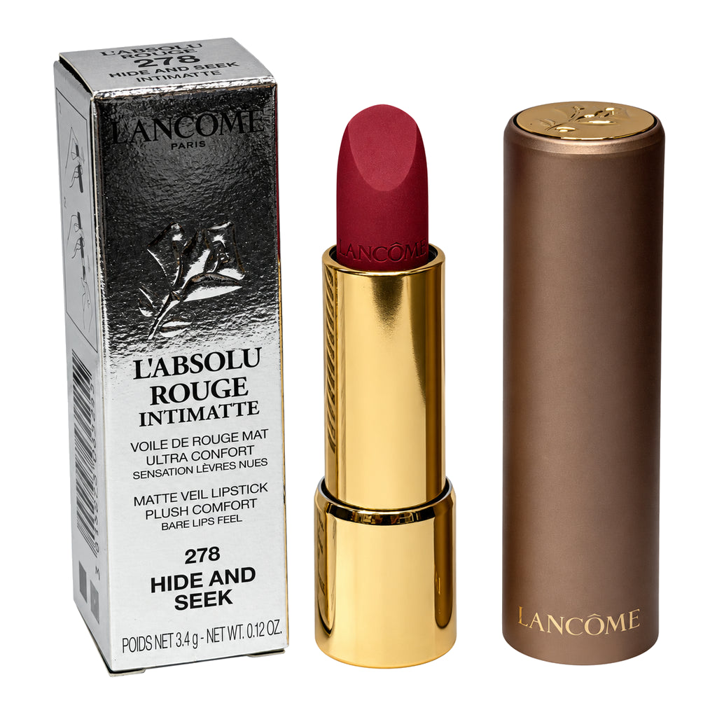 Lancôme L'Absolu Rouge Intimatte lipstick 3.4g shade #278 Hide and Seek, lipstick, cap and shade-specific retail box