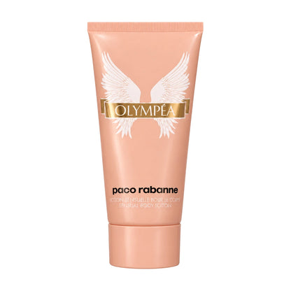 Paco Rabanne Olympea 50ml EDP + 75ml Body Lotion Gift Set – 75ml peach body lotion tube with white wings and gold OLYMPÉA band