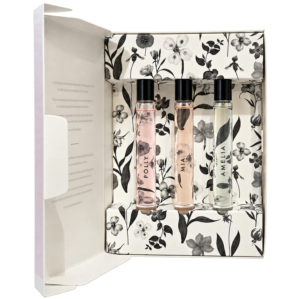 Ted Baker 3 x 15ml Polly, Mia and Amelia fragrance trio in open presentation box