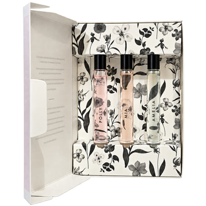 Ted Baker 3 x 15ml Polly, Mia and Amelia fragrance trio in open presentation box