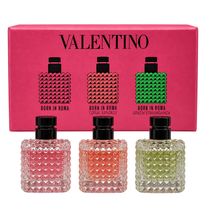 Valentino Born in Roma 3 x 6ml Eau de Parfum gift set with three miniatures and illustrated pink box
