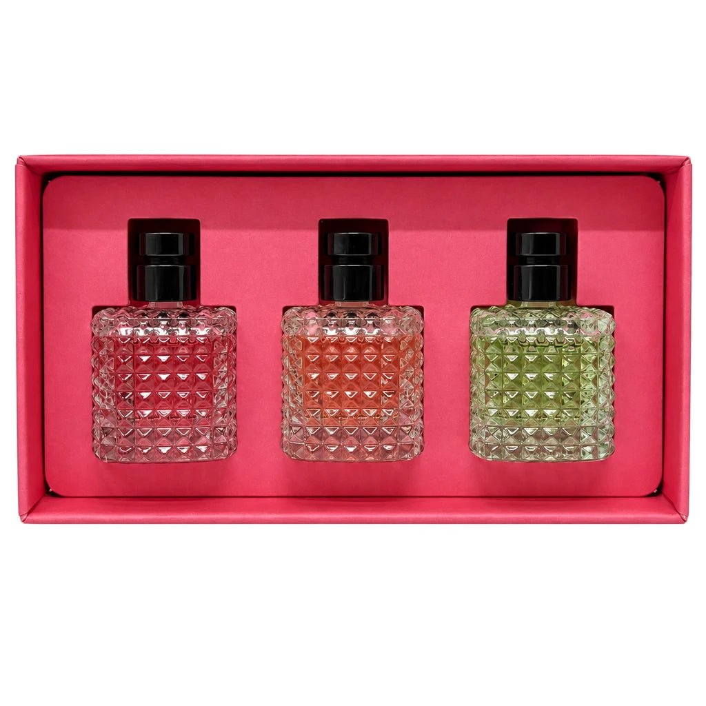 Valentino Born in Roma three 6ml miniatures in open pink gift tray