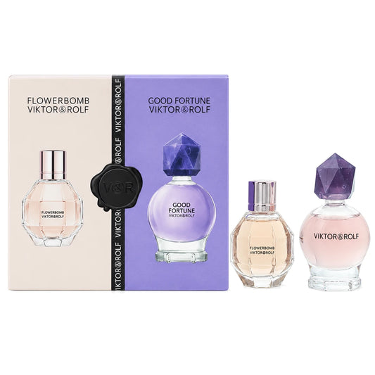 Viktor & Rolf Flowerbomb 2x 7ml miniature gift set with Flowerbomb and Good Fortune bottles and presentation box